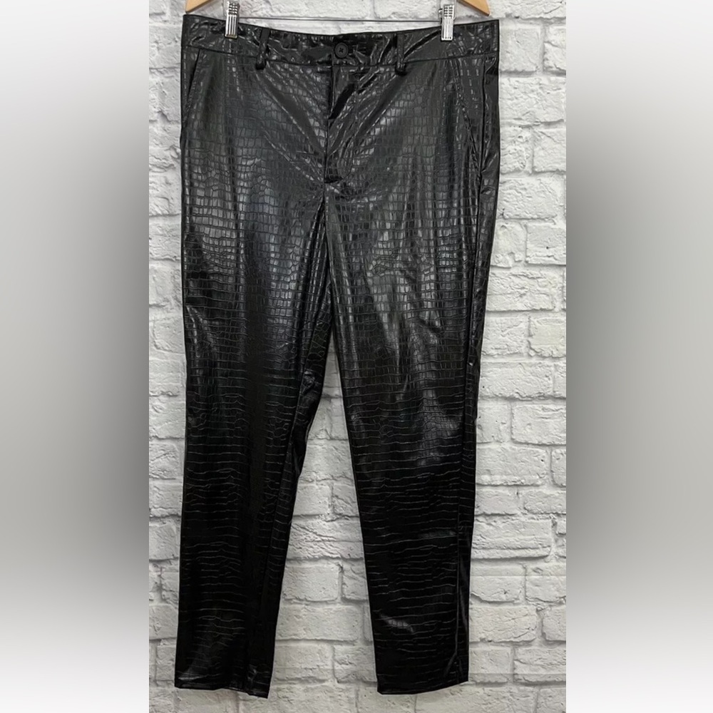 SHEIN BLACK REPTILE PRINT FAUX LEATHER PANTS SIZE XL